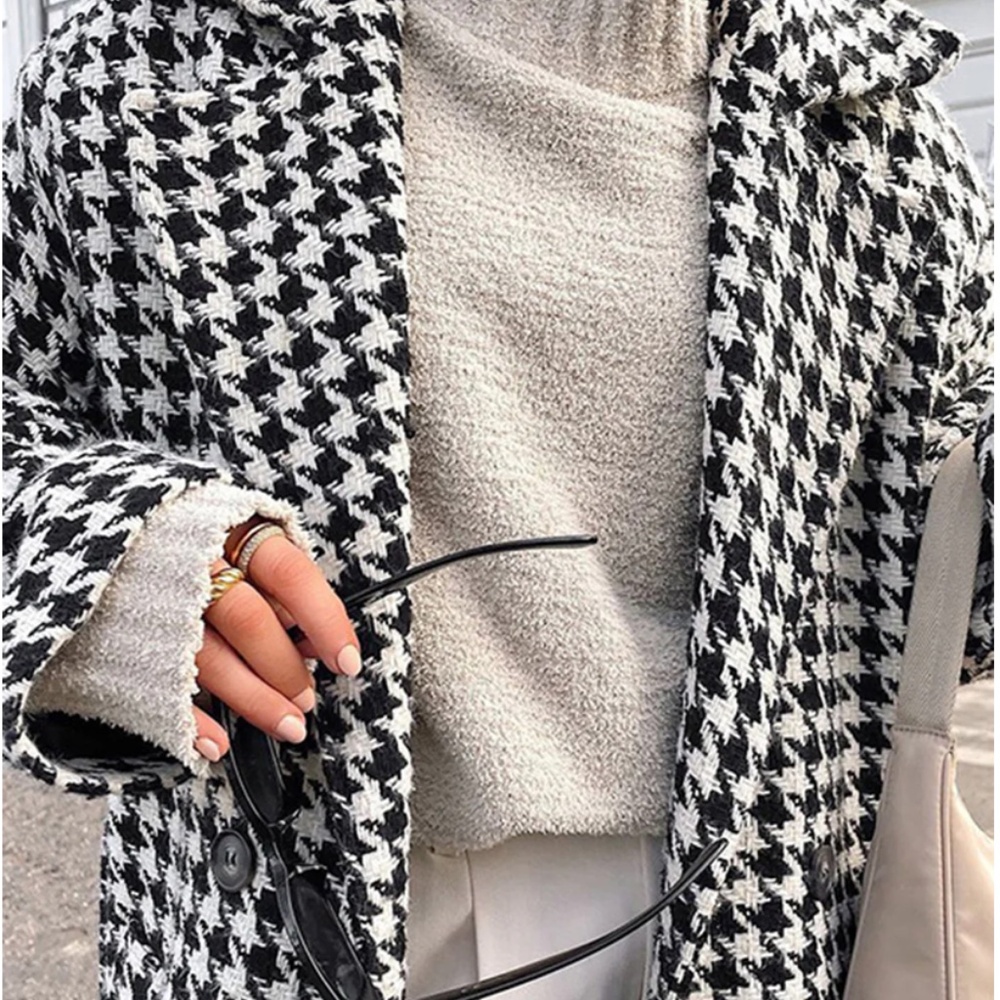 COMMENCE Oversized Houndstooth Tweed Trench Coat Size M NWT - Picture 3 of 10